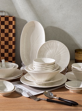 舍里纯白色碗碟套装家用盘子简约碗盘筷组合2026新款陶瓷餐具套装