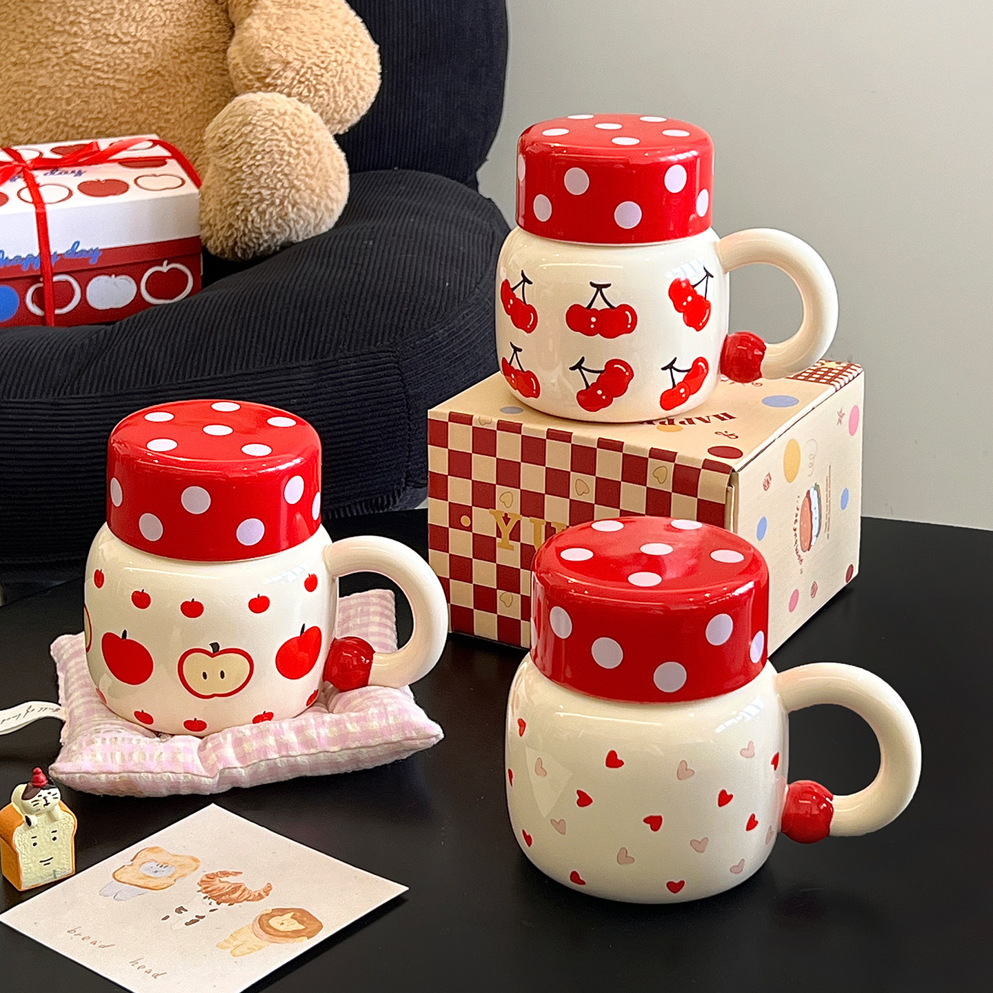 舍里可爱陶瓷马克杯带盖少女心家用喝水杯咖啡杯圣诞礼物闺蜜对杯