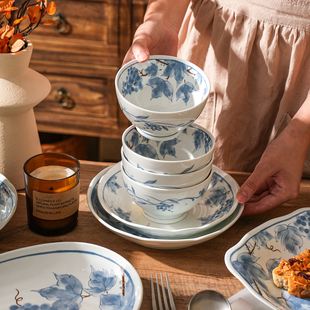 舍里水墨风陶瓷碗家用复古米饭碗釉下彩汤碗面碗菜盘子碗碟套装