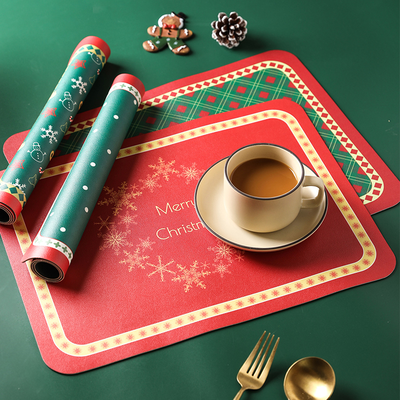 舍里圣诞皮革餐垫防水防油隔热垫