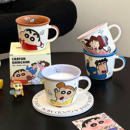 舍里蜡笔小新陶瓷马克杯高颜值早餐杯喝水杯一家三口一家四口杯子