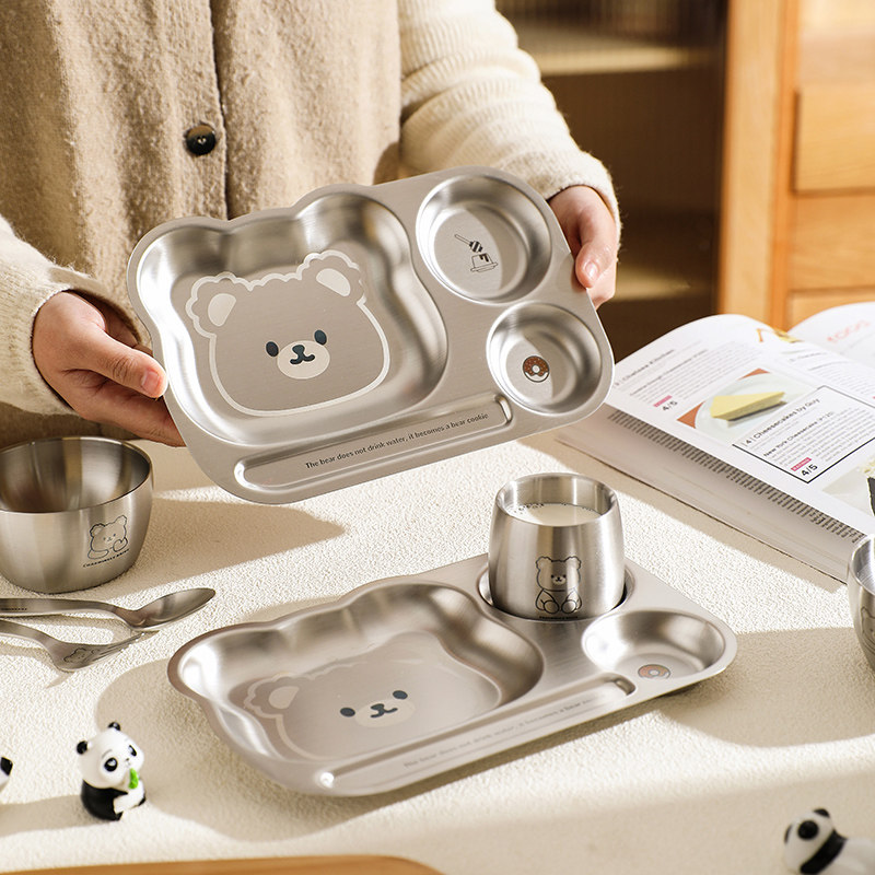 舍里 304不锈钢儿童餐盘分格早餐盘卡通家用防摔餐具套装宝宝小碗,餐饮具,盘,淘宝优惠券,粉丝福利购,淘宝优惠卷
