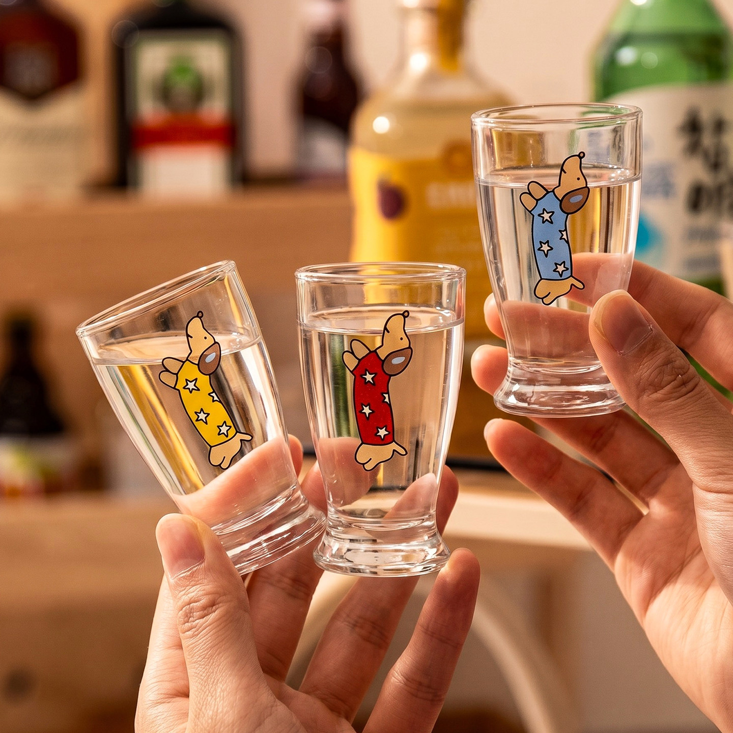 舍里卡通玻璃清酒杯可爱小酒杯家用迷你白酒杯烧酒杯创意烈酒杯
