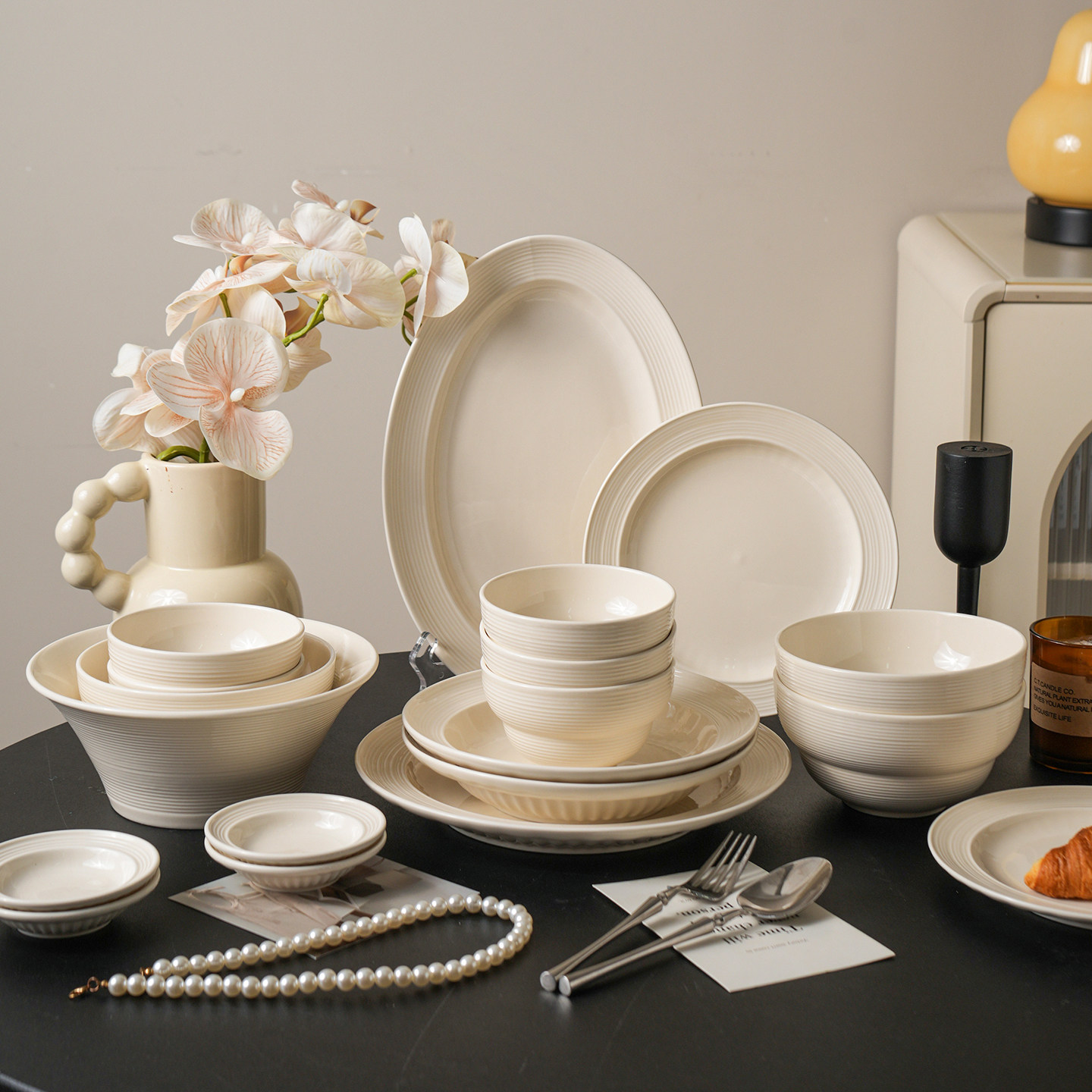 舍里奶油风碗碟餐具套装家用2025新款高颜值盘子碗具乔迁新居碗盘