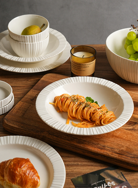 舍里创意白色菜盘装饰平盘高颜值精致法式餐厅盘子意大利面西餐盘