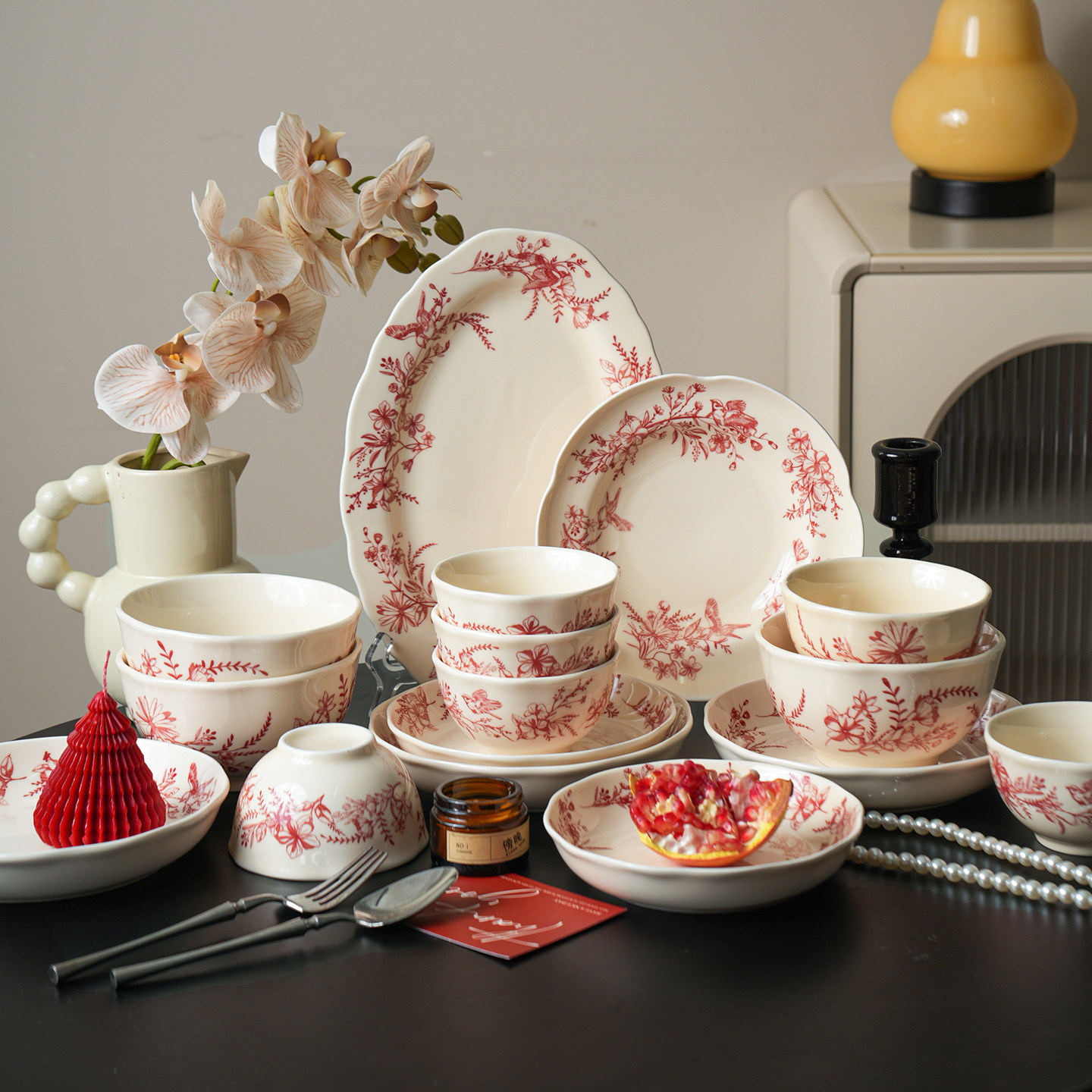 舍里法式陶瓷碗盘套装家用釉下彩餐具高颜值碗碟筷组合乔迁礼物