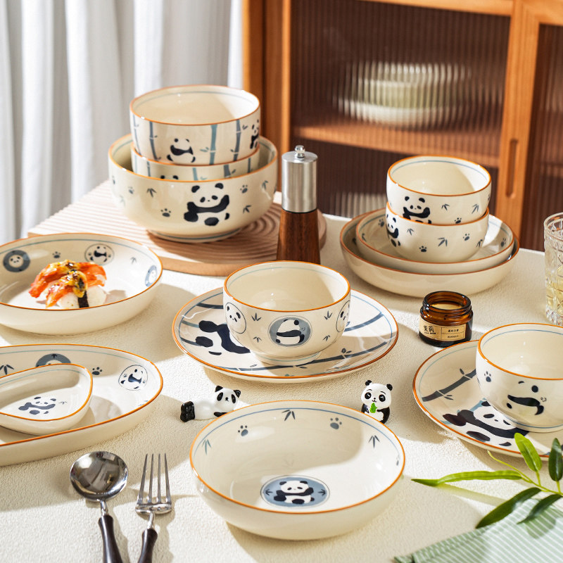 舍里可爱熊猫碗碟套装家用乔迁新居2025新款餐具套装高颜值碗盘筷