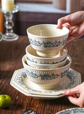 舍里法式高级感珠点陶瓷米饭碗餐具家用碗盘碗碟套装小碗菜盘餐盘