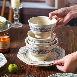 舍里法式 小碗菜盘餐盘 高级感珠点陶瓷米饭碗餐具家用碗盘碗碟套装