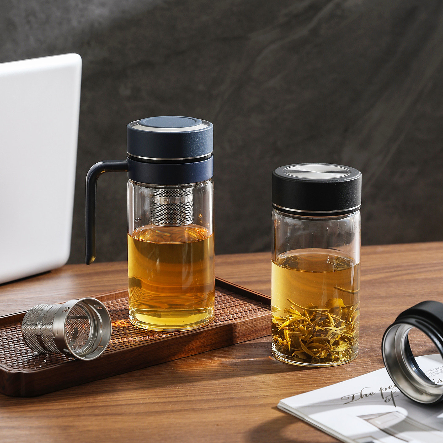 舍里高硼硅玻璃杯茶水分离泡茶杯大容量办公室喝水杯外出便携杯子