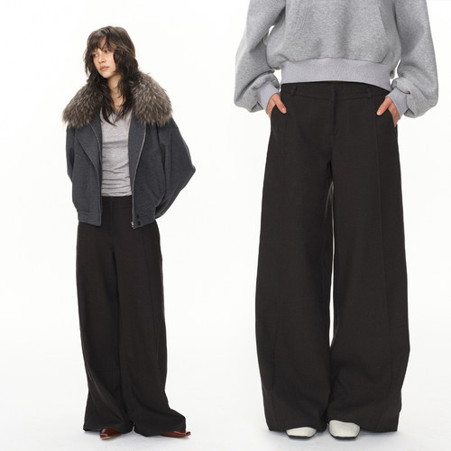 Still Life 神裤显瘦秋冬中低腰直筒西裤磨毛阔腿通勤休闲裤女