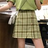 Summer wear new pattern Korean Edition Harbor Wind Retro personality Paige Versatile Avocado Green Grid skirt a word Short skirt