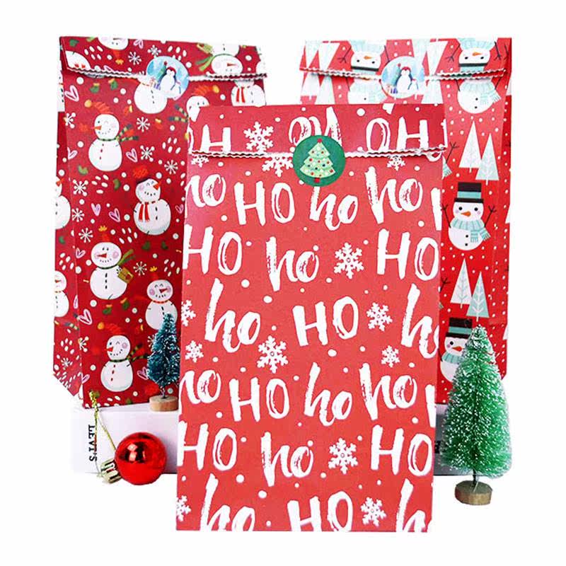 5pcs merry christmas kraft paper bag cookie treat candy bag