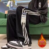 直筒休闲长裤 清仓捡漏条纹裤 大码 宽松阔腿加绒卫裤 潮 子男春秋美式