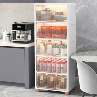落地厨房置物架翻盖多层客厅零食玩具收纳架子家用储物床头收纳柜