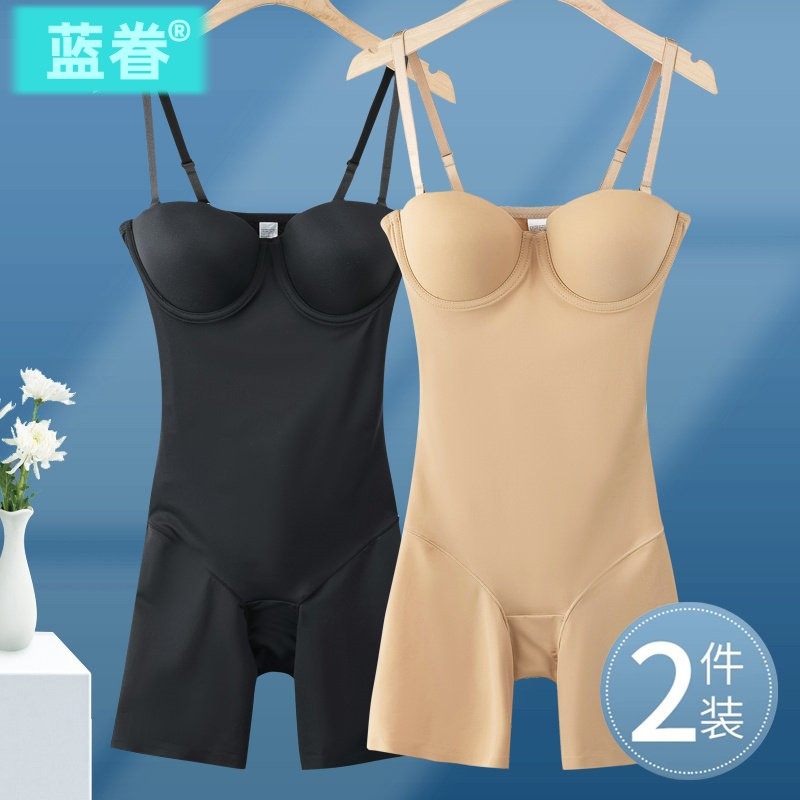 日本后脱式吊带连体塑身衣女带胸罩一体无痕束身美体塑形收腹束腰