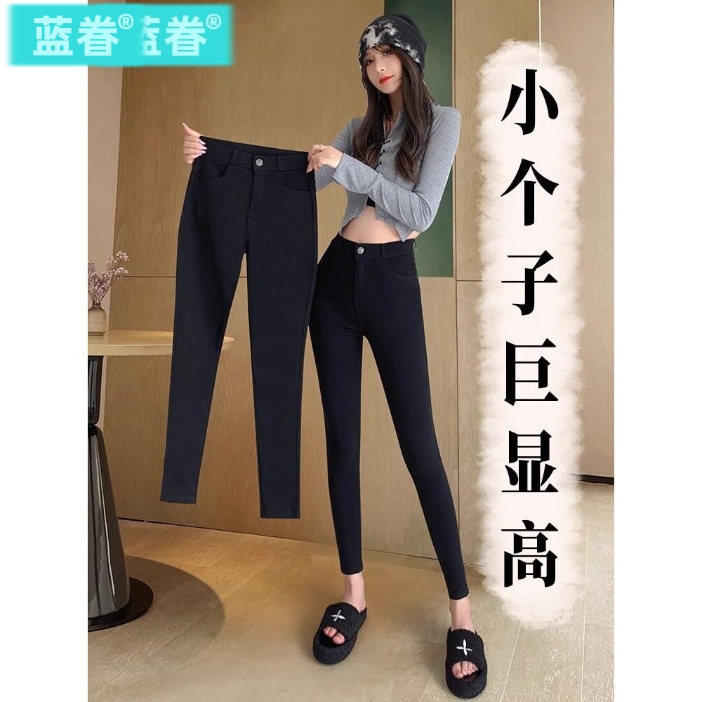 黑色小个子八分打底裤外穿秋冬新款高腰紧身小脚裤子魔术裤小黑裤