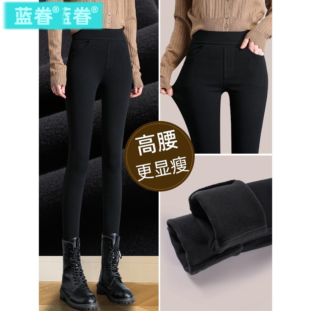 黑色打底裤冬季加绒加厚女外穿高腰弹力小黑裤魔术紧身铅笔小脚裤