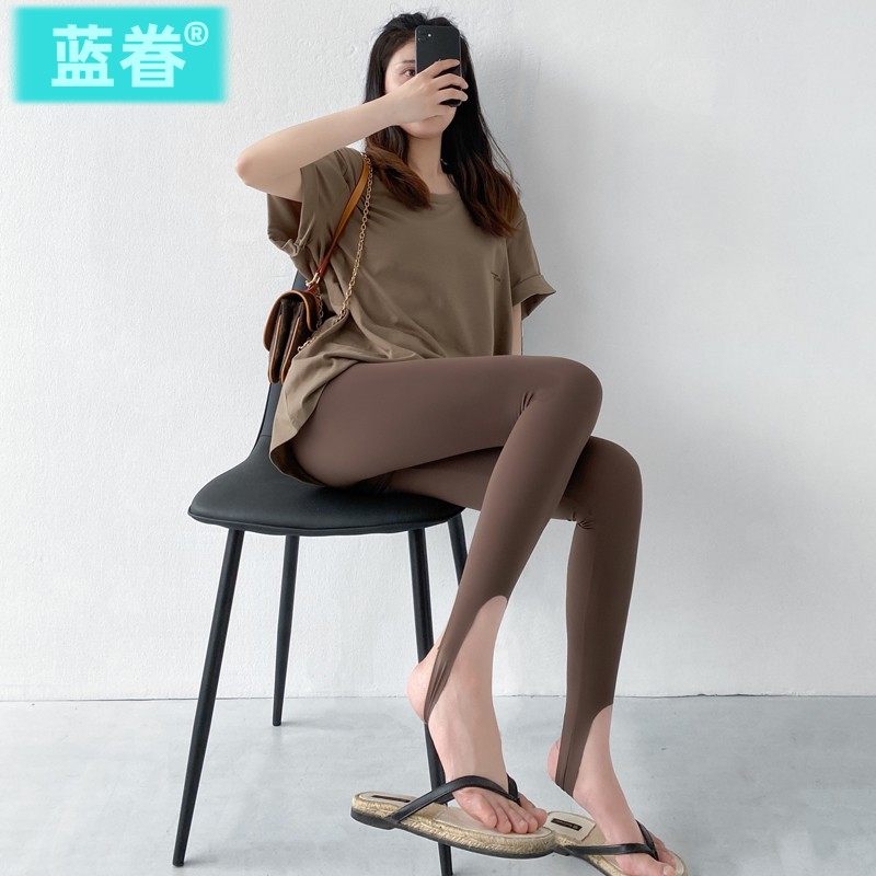 高腰踩脚鲨鱼裤夏薄款女显瘦收腰弹力健身瑜伽裤外穿可可色打底裤