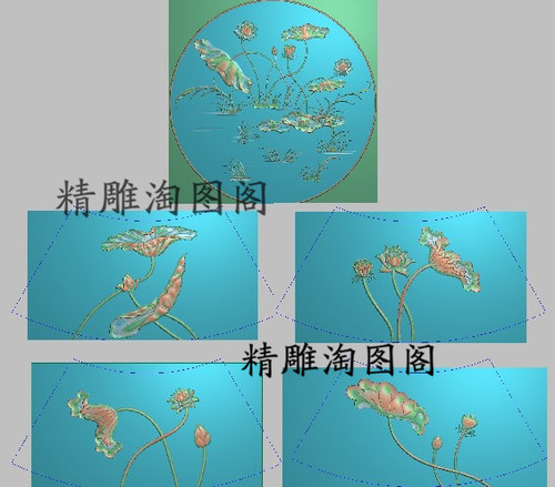 新款精雕图灰度图浮雕图精品檀雕花鸟荷花-莲花简单圆台面板套图7