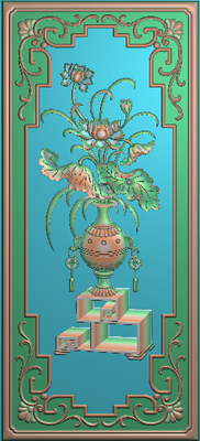 新款博古花瓶精雕图灰度门板浮雕图精品富典沙发中间背板荷花花瓶