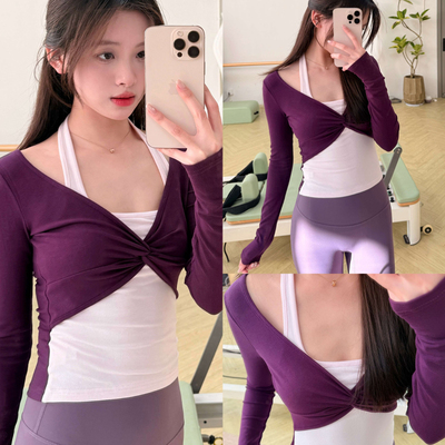 Grom挂脖瑜伽运动T恤弹力修身