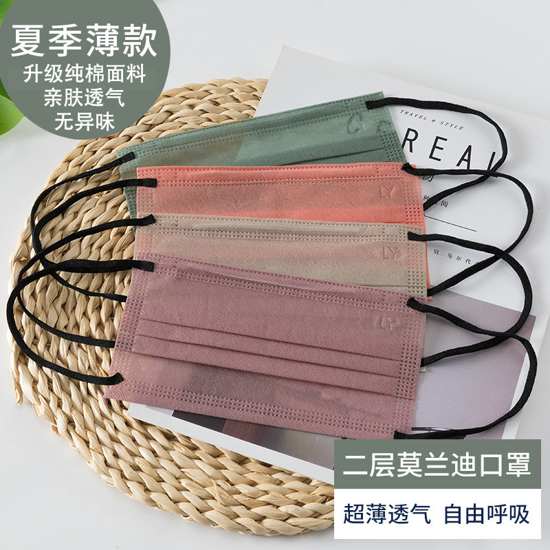 口罩女高颜值两层薄款夏季防尘透气成人莫兰迪一次性超薄口罩二层