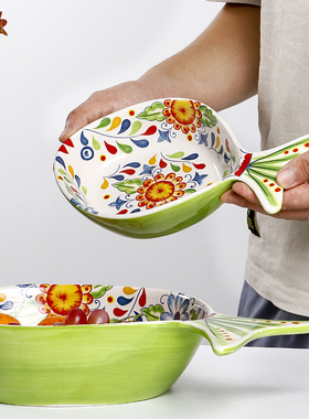 OMK 波西米亚陶瓷鱼形浅碗家用大号果盘客厅水果零食碗手绘釉下彩