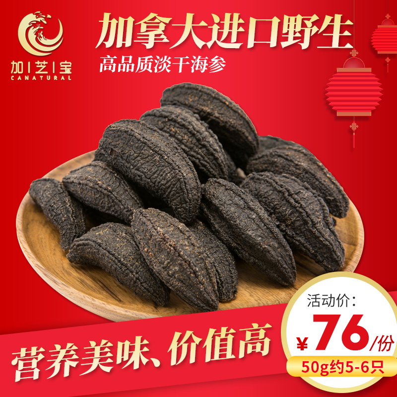 加芝宝 加拿大8A型进口海参干货5-6只/50g野生淡干北极海参简装