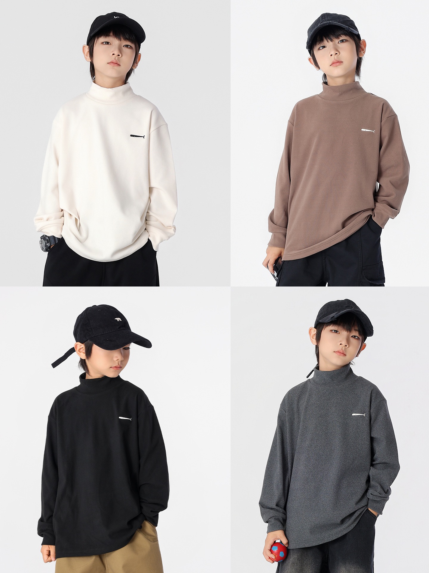 推荐2025秋冬新款儿童双面绒打底衫男童软糯保暖圆领秋衣灰色T恤