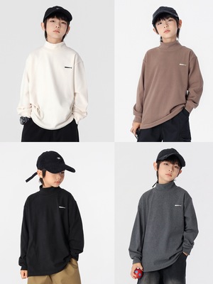 推荐2025秋冬新款儿童双面绒打底衫男童软糯保暖圆领秋衣灰色T恤