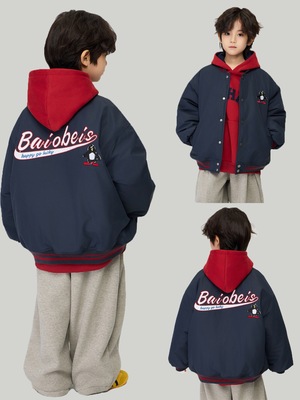 2025冬季新款儿童美式复古刺绣加厚棒球外套男中大童保暖棉服夹克