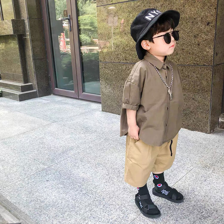 WEY KIDS儿童森系阔版衬衫短袖2025夏款韩版宽松蝙蝠袖纯色白衬衣