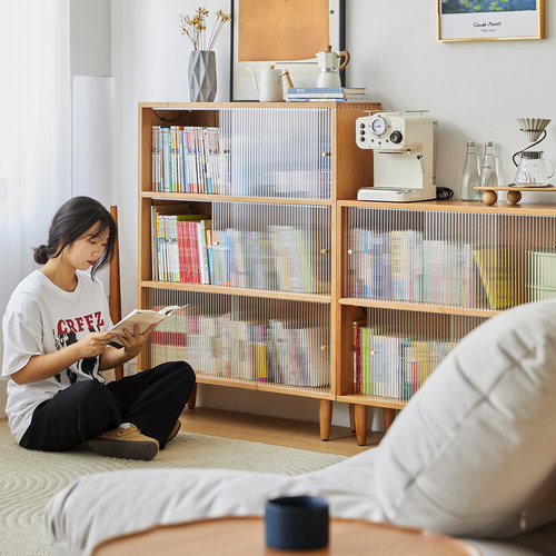 玻璃门书柜樱桃木橡木无辅材书架