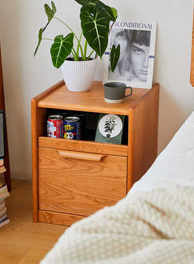 梦源北欧实木床头里安樱桃木实木床边柜我是家用超窄28CM床头柜