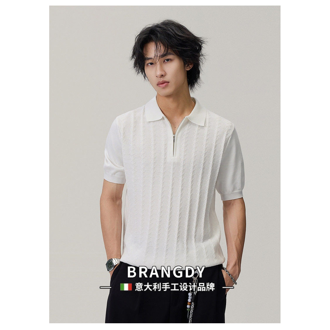 Brangdy意大利老钱风翻领短袖POLO衫男款夏季针织衫透气休闲上衣