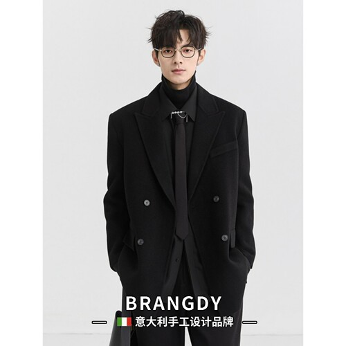 Brangdy意大利高级感全羊毛冬季双面呢西装男垫肩款加厚呢子外套