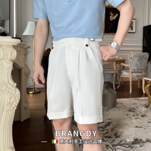 Brangdy意大利夏季休闲复古廓尔喀短裤男双褶免烫抗皱五分西裤
