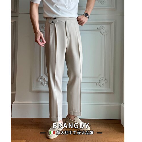 Brangdy意大利羊毛混纺轻薄透气夏季高腰西裤男士轻奢休闲裤子潮