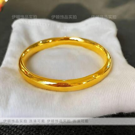 钛钢不掉色金店同款古法传承素圈光面新中式轮胎泥鳅背情侣款手镯