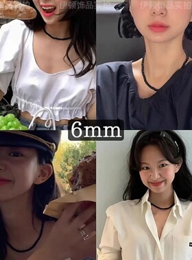 钛钢手工串珠黑猫眼石项链不掉色