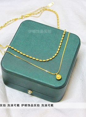 百搭钛钢项链双层叠戴圆球锁骨链