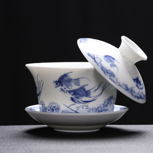 陶瓷中式 新款 悬停盖碗茶具家用会客泡茶盖碗陶瓷功夫盖碗