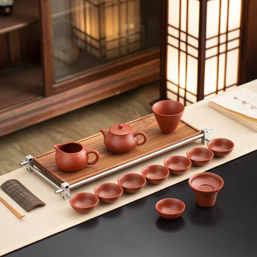 13头海棠套装手绘陶瓷茶具居家品茗轻奢雅致功夫茶器茶道套装精品