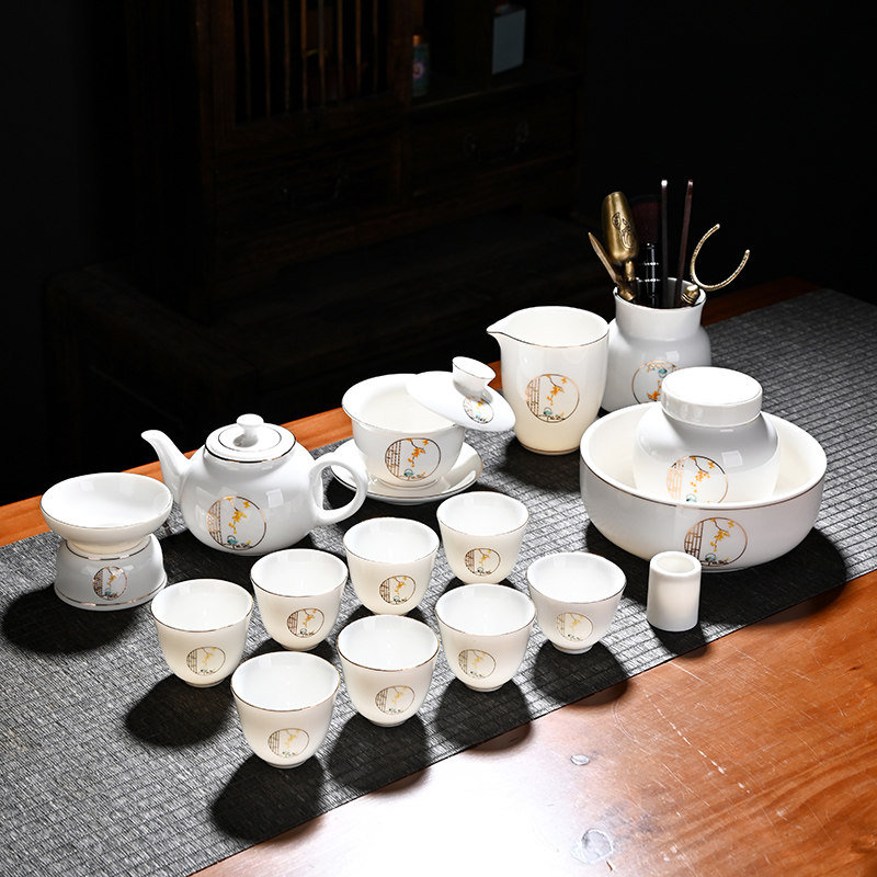 羊脂玉白瓷茶具套装轻奢高档高端大气家用陶瓷功夫茶杯礼盒送人图片
