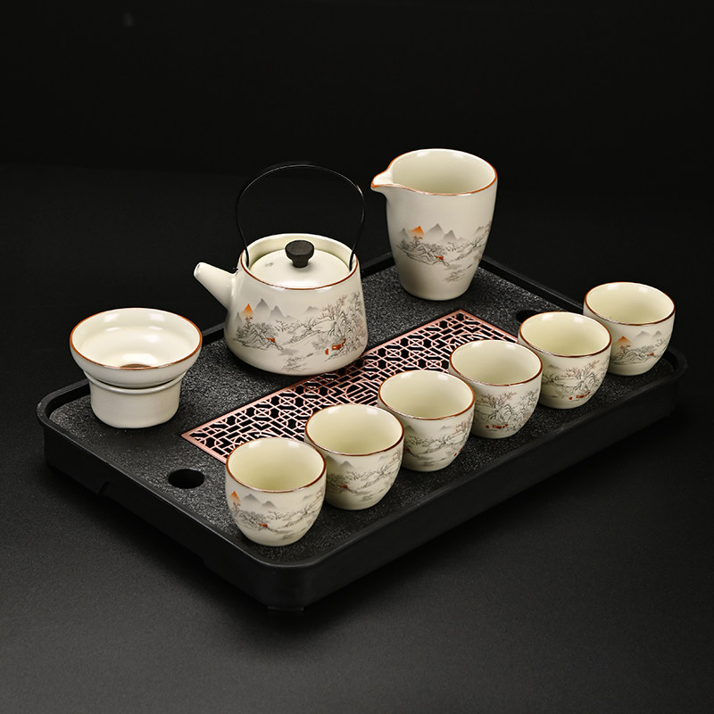 功夫茶具套装2026新款高端大气全套整套年轻人礼盒装米黄汝窑办公
