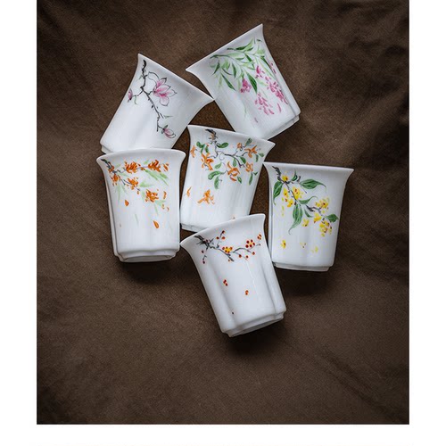 初绽杯桂花杯一组手绘陶瓷茶具居家品茗轻奢雅致功夫茶道居家雅致