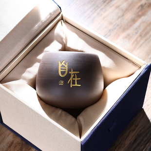 紫砂主人杯自在描金家用功夫茶专属茶碗罗汉杯品茗茶盏送礼礼盒装