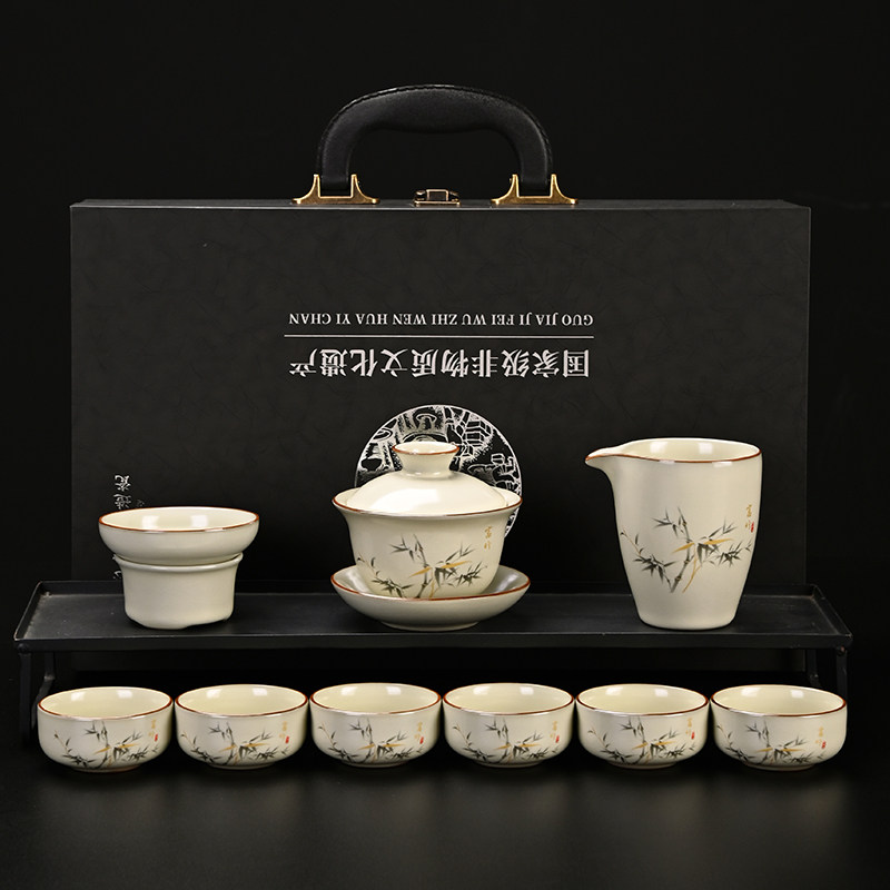米黄汝窑功夫茶具套装2026新款泡茶专用轻奢高档整套传统国风盖碗