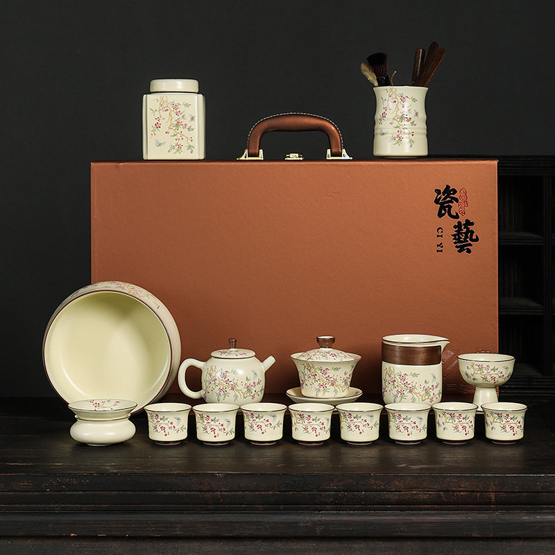 米黄汝窑开片紫藤花茶壶功夫茶具套装2026新款个人专用高端泡茶杯